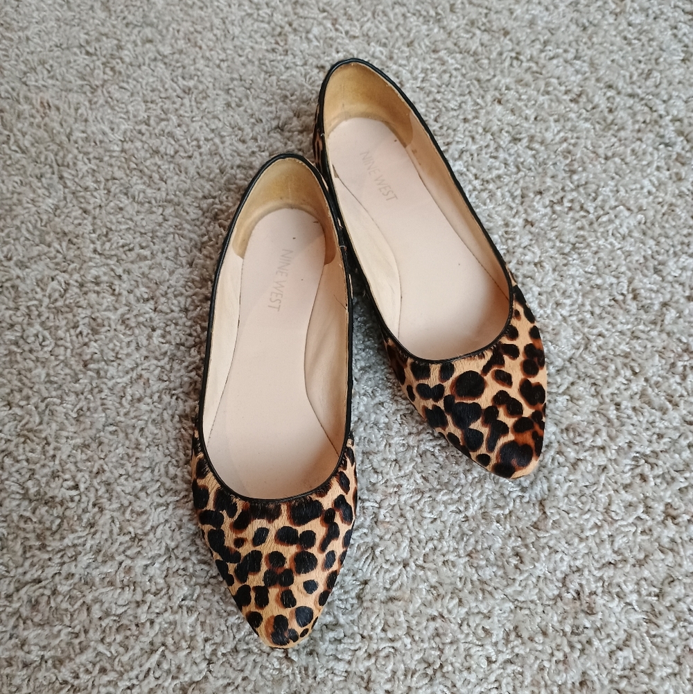 Nine West Leopard Print Almond Toe Flats Women's 7.5